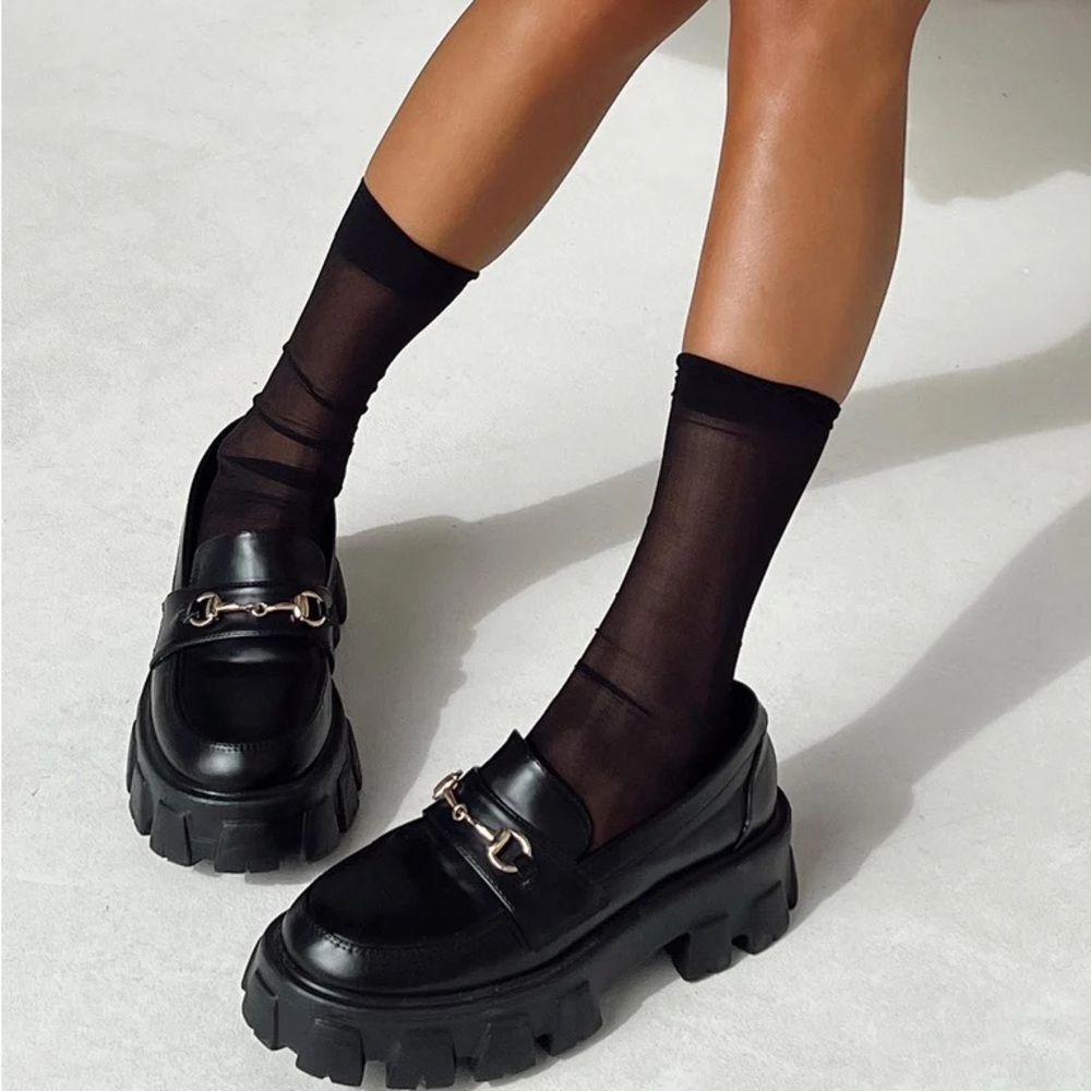 Black Chunky Loafers with Gold Detail